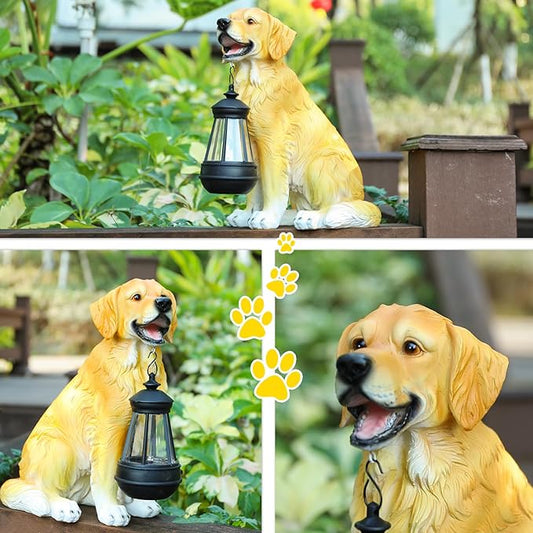 Afirst Solar Dog Statue Garden Decor, Outdoor Statue Decor with Solar Lantern Valentine's Day Gift Lovely Golden Retriever Figurine Patio Lawn Yard Art Ornaments Housewarming Gift