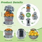 Solar Garden Decor Dog Statue Outdoor Christmas Decorations Dog Figurine Light with Bucket for Outdoor Patio Balcony Yard Porch Lawn for Women Mom Grandma Family Friend