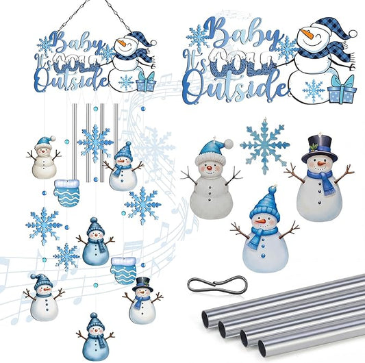 Chunful Winter Baby It's Cold Outside Wind Chimes Winter Snowman Snowflake Metal Wind Chimes Gifts Outdoor Decorations Wonderland Baby Shower Supplies for Home Lawn Porch Patio Garden