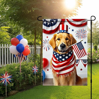 BlissYard 4th of July Garden Flag Golden Retriever Dog Patriotic Garden Flag 12x18 Double Sided American Flag Welcome Yard Flag Outdoor Memorial Day Independence Day Decorations