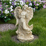 Northlight 18" Heavenly Gardens Distressed Almond Brown Angel with Bird and Bouquet Outdoor Patio Garden Statue