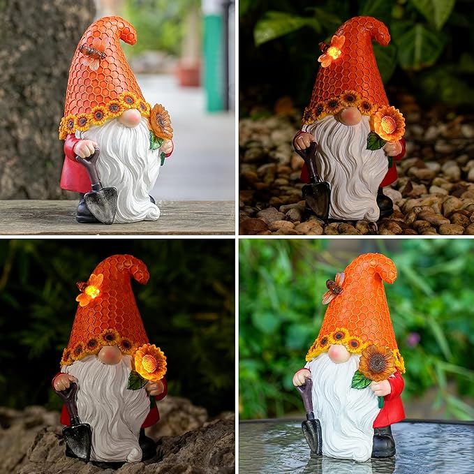 Solar Sunflower Gnome Statue Light, Ideal for Yard, Patio, Lawn and Garden Decor, for Women and Mom