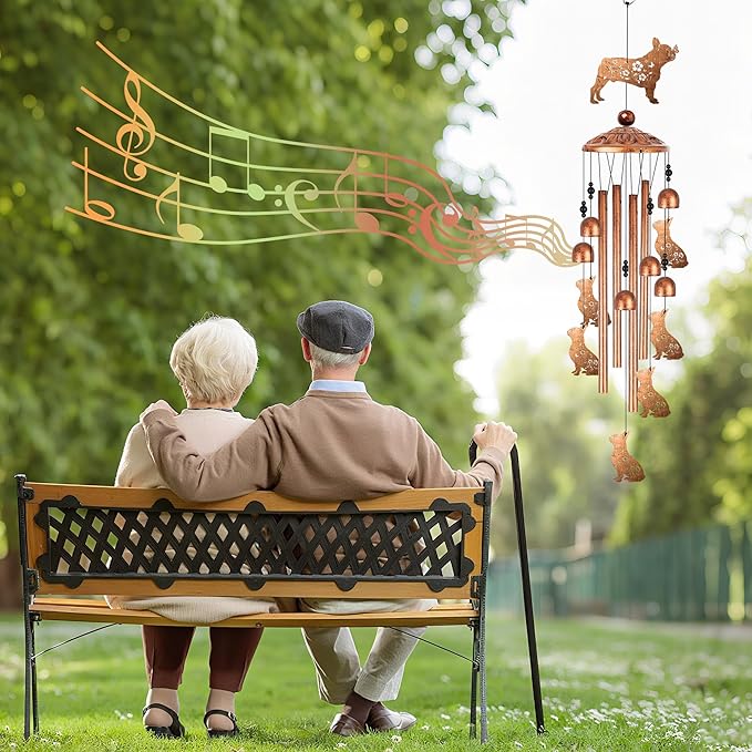 French Bulldog Wind Chimes for Outside, Bulldog Gifts for Women Men Metal Windchimes Outdoors, Dog Home Garden Patio Yard Decor
