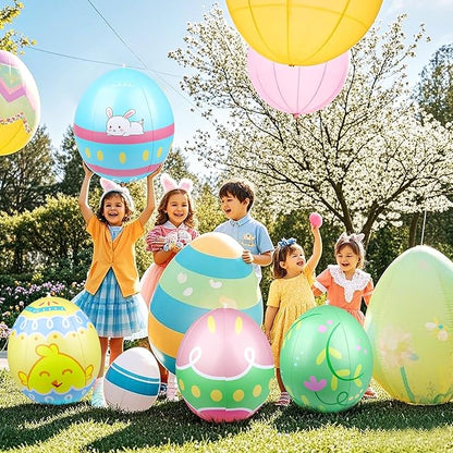 4 Packs 24 Inch Inflatable Easter Eggs Outdoor PVC Inflatable Hanging Eggs Blow Up Easter Egg for Egg Hunts Yard Garden Outdoor Decoration