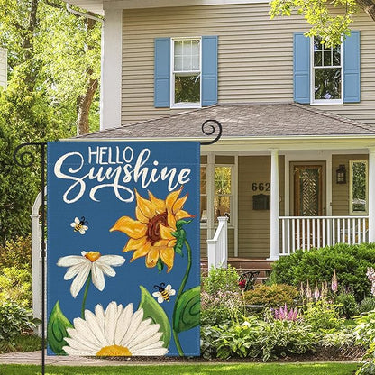 AVOIN colorlife Daisy Sunflower Hello Sunshine Garden Flag 12x18 Inch Double Sided, Summer Seasonal Holiday Burlap Yard Outdoor Decoration Blue