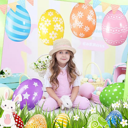18 Pieces 12 Inch Inflatable Easter Eggs Easter Outdoor Yard Decoration Large Inflatable Hanging Eggs Ornaments Giant PVC Kids Toys for Garden Lawn Party Decor