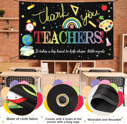 Large Happy Teacher Day Banner Decorations Flag Outdoor 71x44 Inch,Teacher Gifts for Indoor Home House Decor Party Supplies,Yard Sign Background for Photography