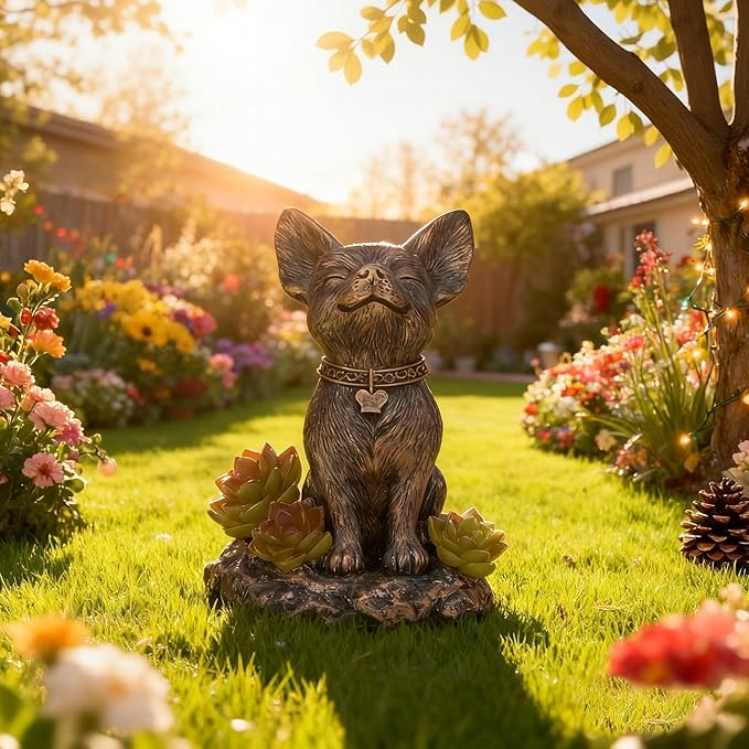 IVCOOLE Solar Dog Statue - Garden Resin Dog Figurine with Solar Lantern & Ourdoor Decorations for Patio Porch Lawn and Yard - Ideal Gift for Dog Lovers, Moms & Grandmas
