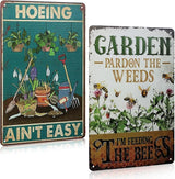 MorningRo 2 Pcs Funny Metal Tin Garden Sign 12'' x 8'' Gifts for Plant Lovers Women Grandma Mom Garden Decor Metal Tin Sign for Farmhouse Greenhouse Patio Yard Wall Decor Indoor Outdoor(Home, Bee)