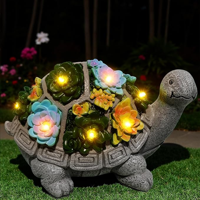 Solar Turtle Garden Statues with LED Lights, Outdoor Decor for Patio Yard Balcony - Unique Housewarming Birthday Gifts for Women Mom Grandma