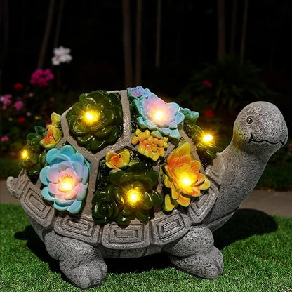 Solar Turtle Garden Statues with LED Lights, Outdoor Decor for Patio Yard Balcony - Unique Housewarming Birthday Gifts for Women Mom Grandma
