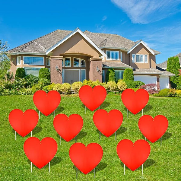 10 Pieces Valentine's Day Decorations Outdoor Yard Garden Porch Sign - Large Double-Sided Red Heart Design Signs with Stakes for Romantic Love Wedding Engagement Anniversary Patio Pathway Lawn Decor