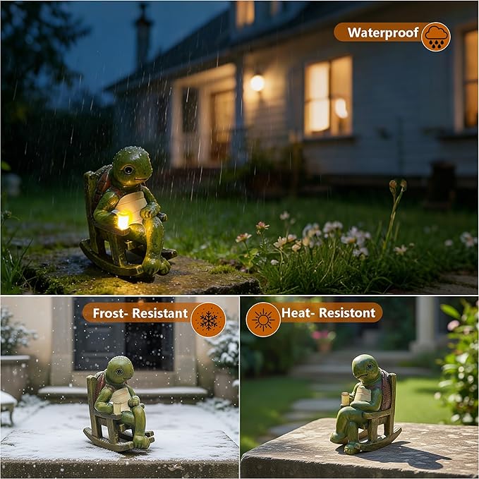 Solar Garden Statues Outdoor Decor,Turtle Figurine Solar Lights, Waterproof Solar Lantern for Balcony Patio Porch Lawn Yard Ornament Art - Gift Ideas for Gardening Grandma Women 5.51"x4.33"x3.15"