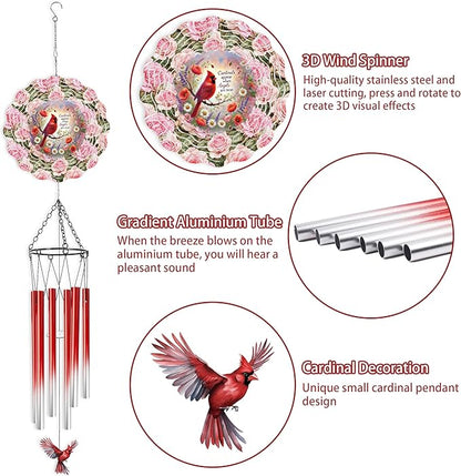 Red Cardinal Wind Chimes for Outside, 3D Wind Chimes with Wind Spinner, Outdoors Hanging Decor for Garden Porch Patio Backyard, Mothers Day Birthday Gifts for Women Mom Grandma
