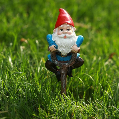 Outdoor Resin Garden Statue with Shovel, Handcrafted Frog Dwarf Rabbit Turtle Figurines for Lawn Decor, Weather-Resistant Yard Sculpture Art, Garden Ornament for Patio Lawn Landscape (Blue)