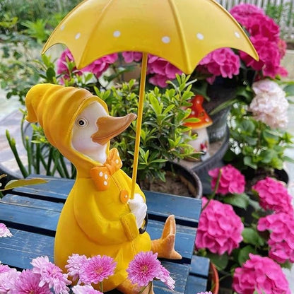 Garden Statues Duck Holding Umbrella Statue Resin Figurine Creative Craft Ornament Animal Sculpture Garden Decor Umbrella Yard Statue Yard Ornaments Decor
