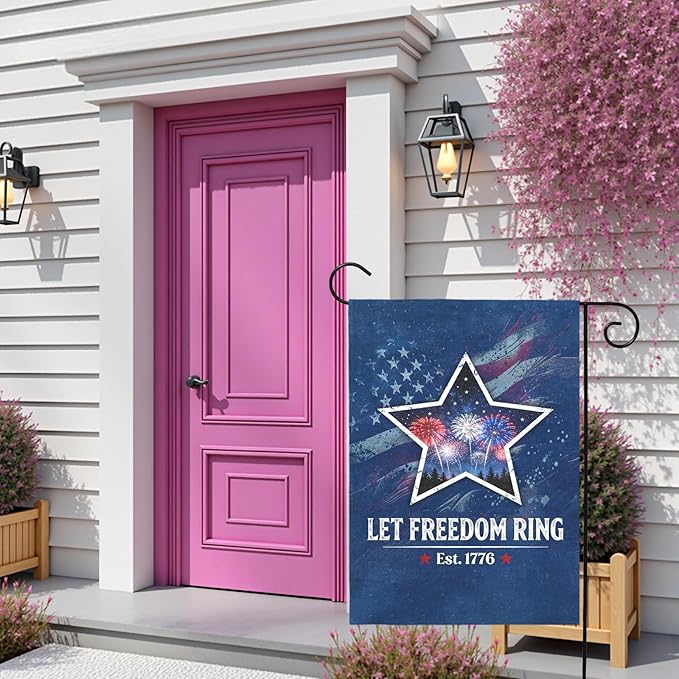 Fourth of July Patriotic Garden Flag Let Freedom Ring Yard Flags Independence Day Double Sided American Star Fireworks House Banner for Porch Patio Memorial July 4th Home Decor 12 x18 Inch