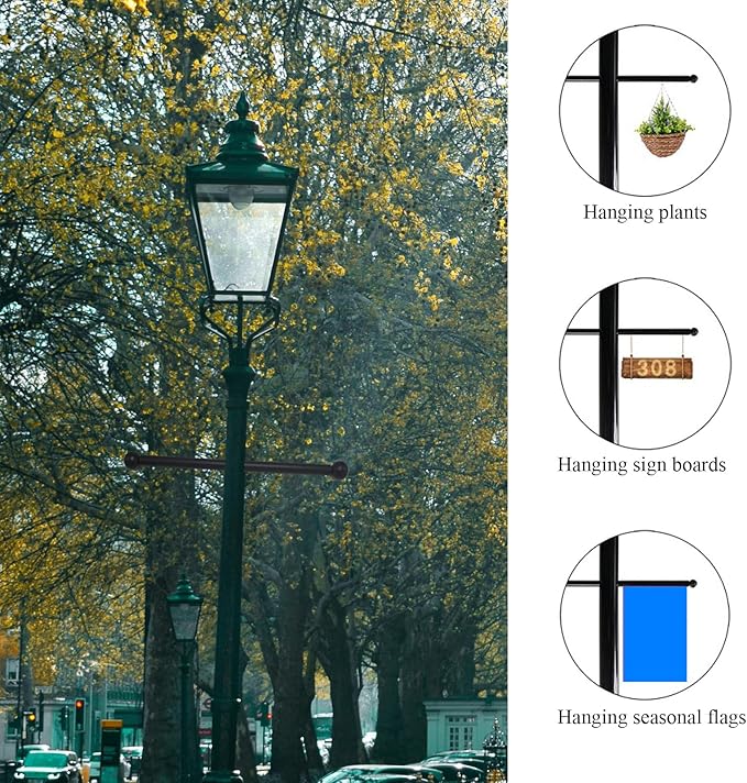 Lamp Post Cross Arm Steel Cross Arm Ladder Rest with Removable Knobs 16 inch Cross Arm Replacement for Outdoor Lamp Posts Pole Light, Black