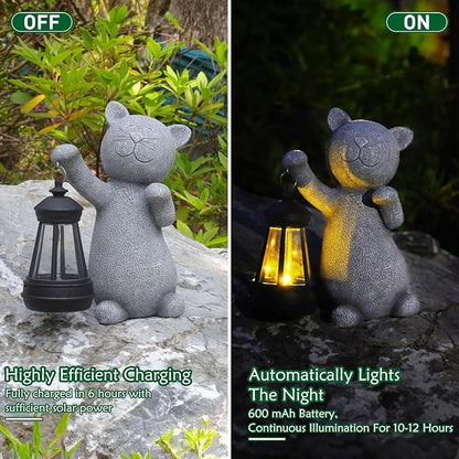 RICHIE Statues for Garden Decor，Solar Cat Outdoor Statues Outside Decor for Yard Art Lawn Ornaments Porch Patio Balcony Hoe House - Birthday for Grandma Mom Women