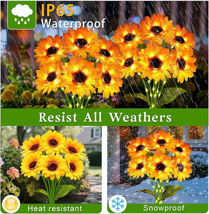 Solar Garden Lights Outdoor, 4 Pack Sunflower Lights with 24 Sunflower, Waterproof 60 Led Garden Fall Decor, Gifts for Mom Grandma, Decorative Solar Flowers for Pathway Patio Yard Flowerbed Decoration