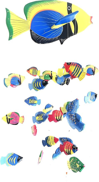 Fish Wind Chime Wooden Hand Painted Fish Mobile Tropical Fish Nautical Decor - OMA Brand (Large)