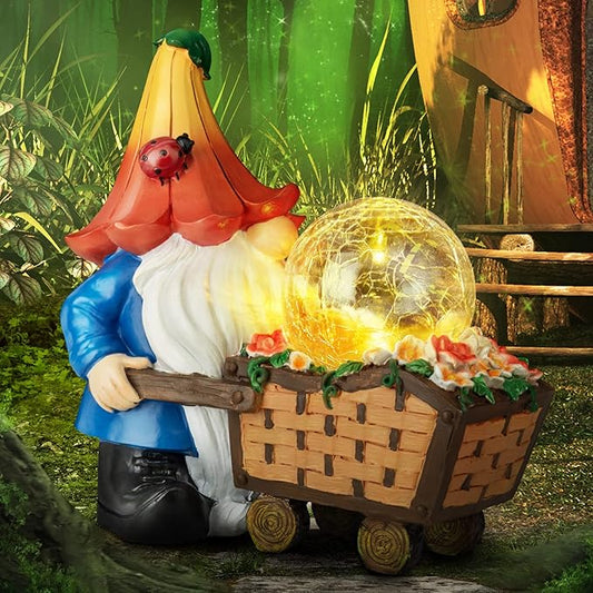 Garden Gnomes Outdoor Decorations Solar Gnome Statues, Funny Gnome Decor Holding Magic Orb with LED Lights, Gnomes Decoration Clearance for Patio Lawn Gifts
