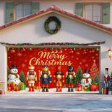 IVN Christmas Garage Door Banner 13x6ft Black Nutcracker Christmas Porch Banner Decorations Snowman Merry Christmas Garage Door Cover Decoration Home Door Front Yard Decor for Xmas Eve Holiday Outdoor