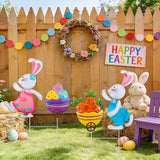 2 Pack Easter Bunny and Egg Lawn Stakes - Spring Bunny Yard Stakes with Metal Stakes for Easter Outdoor Yard Decor Easter Patio Stakes