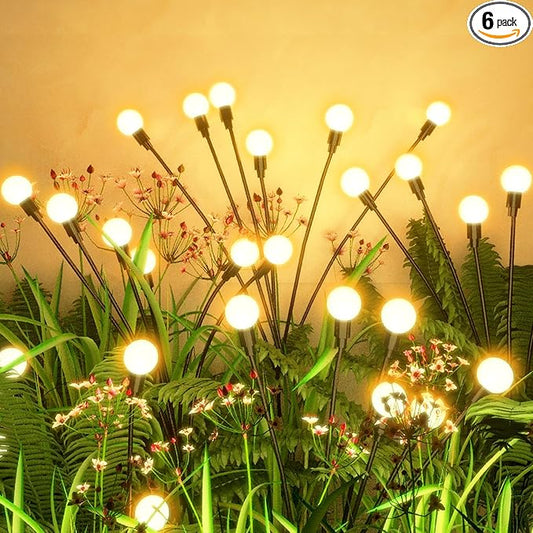 Flumy Solar Garden Lights Outdoor - 6 Pack 48 LED Firefly Lights Waterproof, Garden Decorations for Yard Patio Pathway Lawn Outside, Unique Gifts for Grandma Women, Solar Decor Warm White
