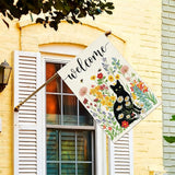 Baccessor Spring Summer Black Cat House Flag Double Sided 28x40 Inch Burlap,Floral Flowers Welcome Large Garden Flag Porch Patio Front Yard Seasonal Farmhouse Outside Outdoor Decor