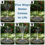 Solar Fountain for Bird Bath with Colorful LED Lights, Floating Solar Fountain, 3W Solar Powered Water Fountain Pump with Strong Spray & 5 Nozzles for Garden, Pond, Pool, 26 LED Lights