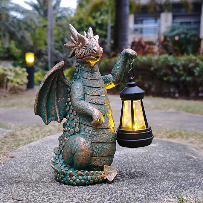 JOYBEE Dragon Solar Outdoor Garden Statue - Dragon Outdoor Figurie Lights - Yard Decorative Outdoor Statue Suitable for Patio, Balcony, Patio Decoration - Specially Customized Gift for Mom
