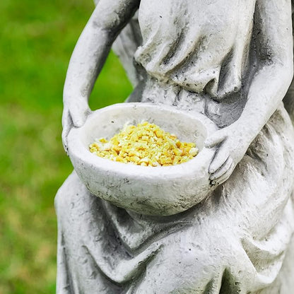 glitzhome GH50526 Angel with a Bird Bath Garden Decor Statue, 31 Inch, Antique Beige