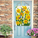 Baccessor Spring Summer Daffodils Garden Flag 12.5 x 18 Inch Double Sided Burlap Bluebirds Yellow Flower Green Leaf Farmhouse Small Yard Flag Summer Holiday Seasonal Outdoor Outside Decoration