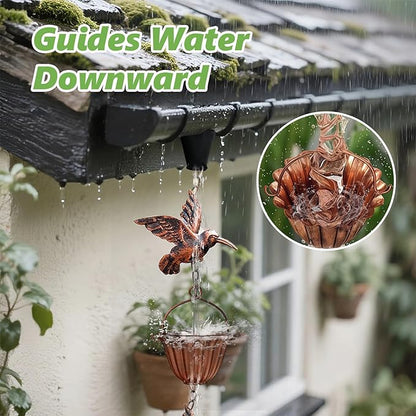 Joyzan Rain Chains for Gutters Outside, 8.5FT Adjustable Rain Catcher Chain with Wide Flared Cups Hummingbird Decor Stable Downspout Alternative for Smooth Water Flow Outdoor Garden Eaves Drainage