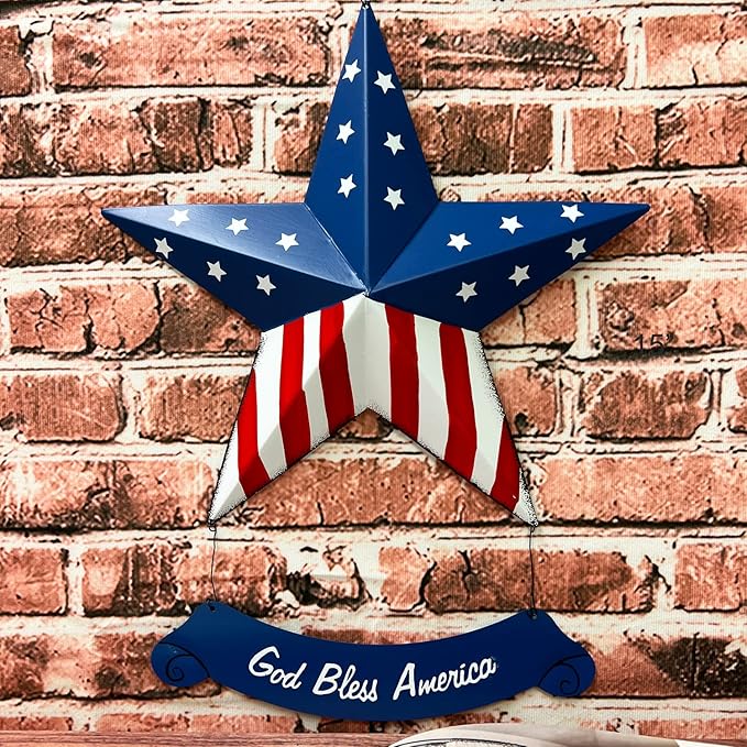 Rustic Hanging Metal American Flag Patriotic Barn Stars Wall Door Yard Signs 4th of July White Blue Red Independence Day Memorial Day Decor