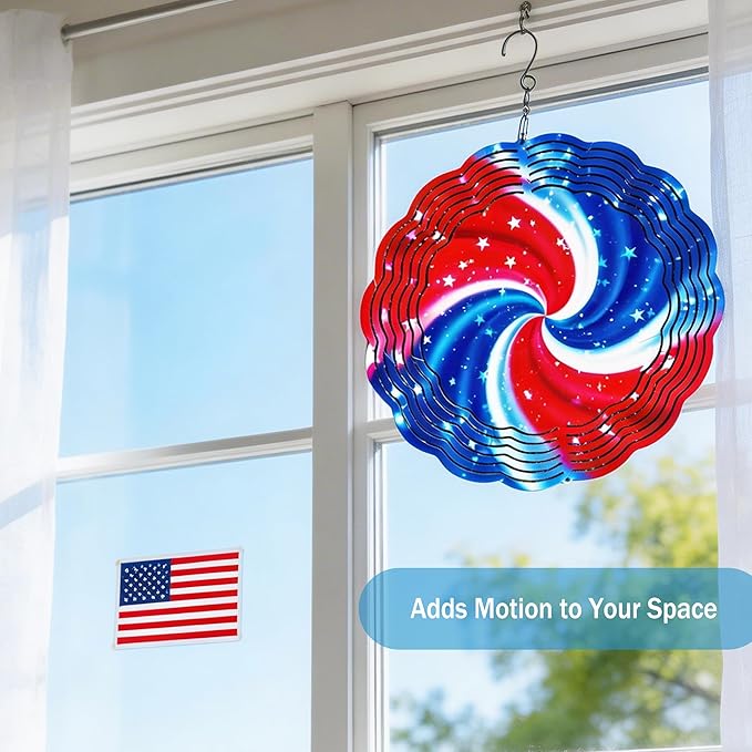 Wind Spinners Red Blue Star Swirl Art 9.8 x 9.8 Inch Metal Wind Spinner Outdoor Garden Decor Abstract Motion Illustration Decorative Wind Spinners for Yard Patio