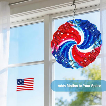 Wind Spinners Red Blue Star Swirl Art 9.8 x 9.8 Inch Metal Wind Spinner Outdoor Garden Decor Abstract Motion Illustration Decorative Wind Spinners for Yard Patio