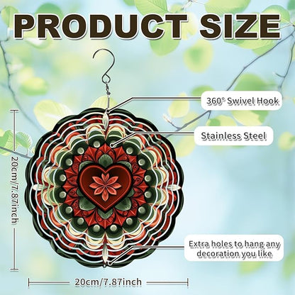 Green Mandala Wind Spinners Outdoor, Hanging Wind Spinner for Garden Decoration, 8 inch 3D Stainless Steel Metal Wind Sculpture for Indoor/Outdoor Decor