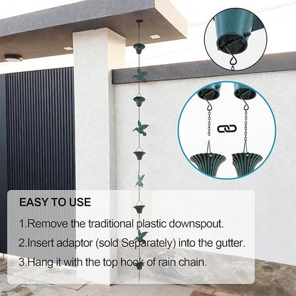 8.5FT Rain Chain for Gutters, Rain Chains for Outside with 7 Cups + 7 Birds, Rustproof Rain Catcher Chain, Replacement for Downspout (Blue Bird)