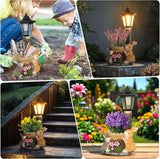 Solar Bunny Garden Stalue Outdoor, Rabbits Figurine Flowerpot Decolwith Solar Lantem for Yard Art Lawn Ornaments Porch Patio Balcony - Gardening Gifts for Women Mom