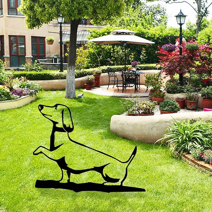 Metal Garden Dog Statue Ornament Gift Metal Art Dog Silhouette Decoration Steel Dogs Statue Decorative Garden Stakes for Yard, Lawn, Patio, Pathway (Dachshund)