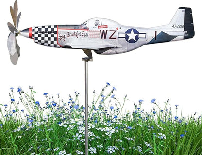 Airplane Wind Spinner, Airplane Weather Vane for The Yard Garden Wind Sculpture Windmill Aircraft Pinwheel Metal Handmade A-irplane W-eathervanes Windmill Outdoor Courtyard Decor Garden Pinwheels