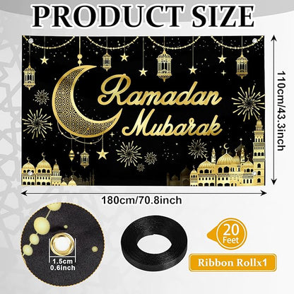 Large Ramadan Banner Decorations Outdoor 72x44 Inch,Eid Ramadan Mubarak Kareem Ramadan Photography Banner for Muslim Indoor Home House Decor Party Supplies,Yard Sign Photography Background Black Gold
