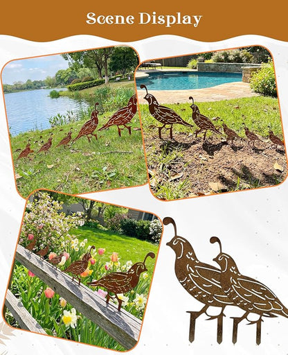 5PCS Metal Quail Yard Art Decor Stakes, Decorative Garden Stakes, Outdoor Clearance Large Rusty Metal Bird Animal Statues for Lawn Art