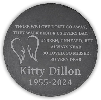 Memorial Garden Stone, Memorial Stone, Personalized Memorial Gifts, Sympathy Gifts for Loss of Loved One, Bereavement Gift for Loss of Father Mother - Angels Wings, Love Don't Go Away - Round