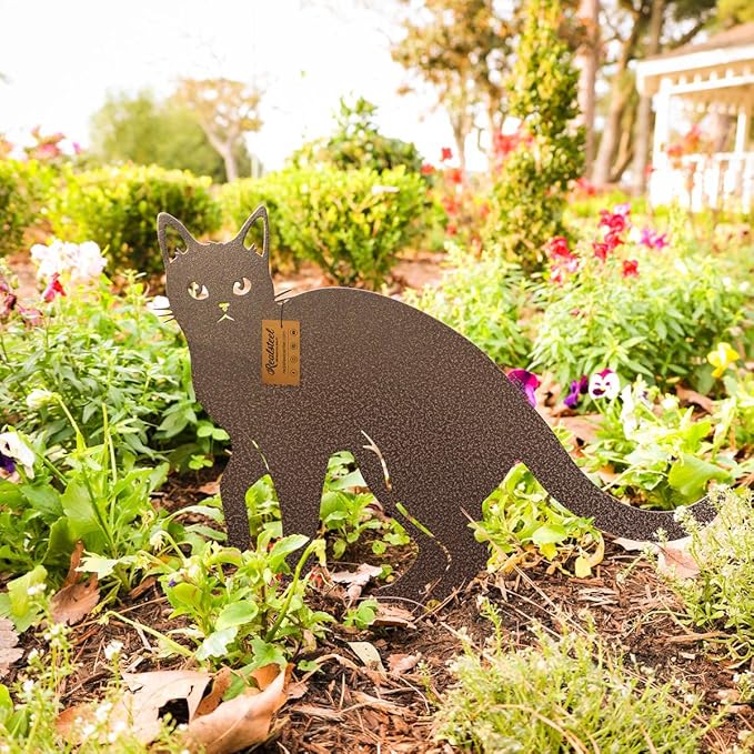 RealSteel Garden Art Cats 3 Pack (2nd Edition) – Metal Cat Yard Stakes & Outdoor Garden Statues – Decorative Lawn & Patio Art for Cat Lovers – Zen Garden & Spring Outdoor Décor – Penny Vein