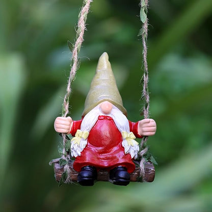 Garden Female Gnome on Swing Statue Decoration Figurine Ornament for Indoor Outdoor Home Patio Yard Lawn,Gift for Mom