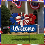 Amyhill 1 Pcs Patriotic 4th of July Outdoor Decor Daisy Metal Garden Stakes Memorial Day Welcome Yard Signs Decorations Garden Stakes for 250th Anniversary Patio Lawn Walkway Outside