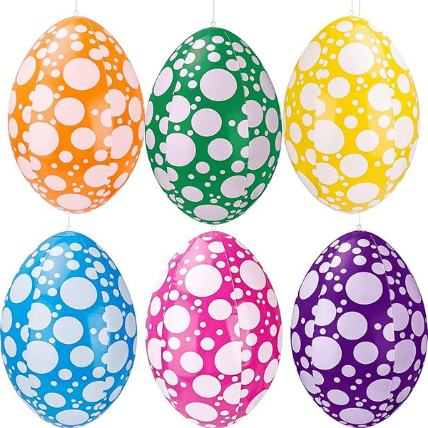 6 Pack 16 Inch Inflatable Easter Eggs Easter Blow up Egg Decor Hanging Inflatable Eggs Ornaments for Indoor Outdoor Party Yard, 6 Colors